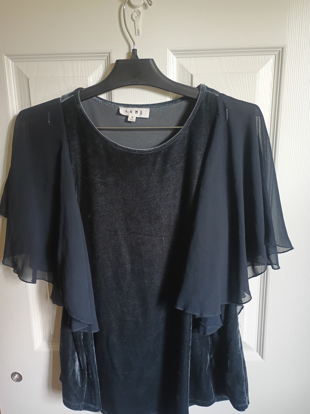 THML Velour Chiffon Flutter Sleeve Blouse